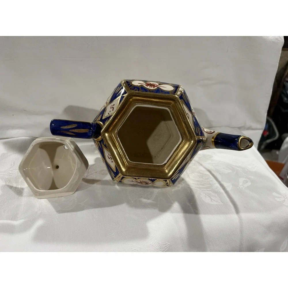 Arthur Wood England Imari Hexagon Teapot w/ Lid 1.5 pt Blue Gold MPN 1199